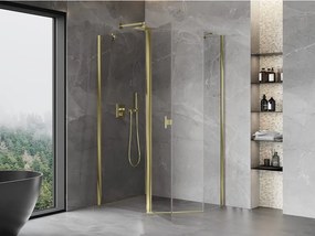 Mexen Mist, päťuholníkový sprchový kút výklopný 100 x 80 cm, číre sklo, zlatý lesklý profil, 8A8-100-080-50-00