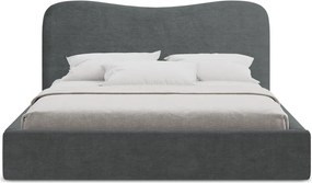Tmavosivá čalúnená dvojlôžková posteľ s úložným priestorom s roštom 140x200 cm Kahai – Makamii