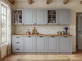 Kuchynská linka Lady šedá s prac. doskou 2,6m, sivá/dub lancelot