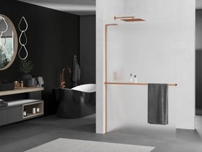 Mexen Kioto+ L, sprchová zástena Walk-In s poličkou a vešiakom 120 x 200 cm, 8mm sklo námraza, ružové zlato profil, 800-120-123-60-30