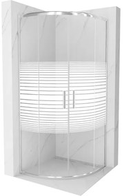 Mexen Rio, štvrťkruhový sprchovací kút s posuvnými dverami 80(dvere) x 80(dvere) x 190 cm, 6mm číre sklo s pásikmi, chrómový profil, 863-080-080-01-20