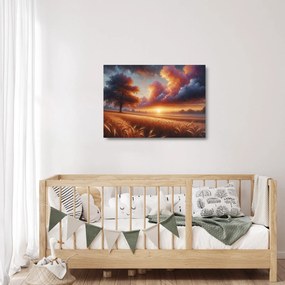 Sklenený obraz – Západ slnka na poli (70x50 cm)