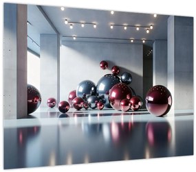 Sklenený obraz - 3D priestor s guľami II. (70x50 cm)