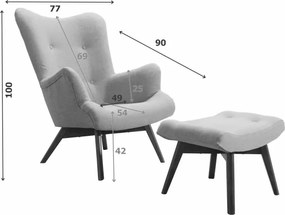 Kreslo Grande LUX s podnožkou, sivá / orech (u-20)