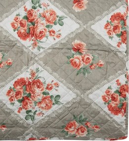 Šedý prehoz na dvojlôžko s kvetinovým motívom Flowery - 240*260 cm