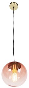 Závesné svietidlo v štýle Art Deco mosadz s ružovým sklom 20 cm - Pallon