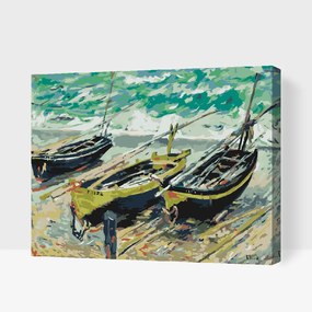 Gario Maľovanie podľa čísel Claude Monet 3 rybárske lode Rozmery: 80 x 60 cm, Rámovanie: S vnútorným rámom