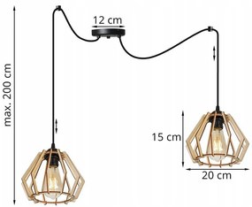 Závesné svietidlo Timber Spider, 2x drevené tienidlo