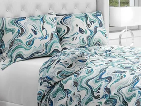 Biante Bavlnené posteľné obliečky Sandra SA-587 Modro-zelené designové vlnky na mintovom Predĺžené 140x220 a 70x90 cm