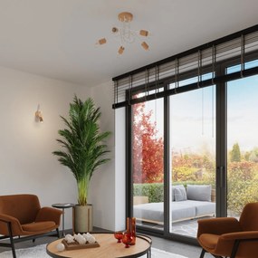 Stropné svietidlo Ember 5, drevené telo svietidla, w