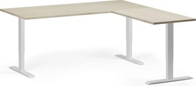 Výškovo nastaviteľný stôl, 180x180 cm, 3 motory, L/P, biela podnož, dub prírodný