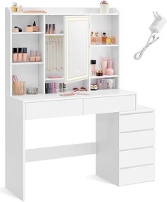 Toaletní stolek Vasagle Ginny 117 cm s LED osvětlením bílý