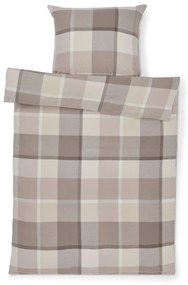 Flanelová posteľná bielizeň, sivo-béžová károvaná, štandardná veľkosť