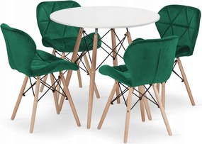 Jedálenská zostava TODI 80cm okrúhly stolový set biely a 2 stoličky LAGO zelené + 2 stoličky LAGO zelené ZADARMO