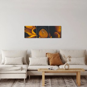 Obraz - Slnečnica v čiernom pozadí (s hodinami) (90x30 cm)
