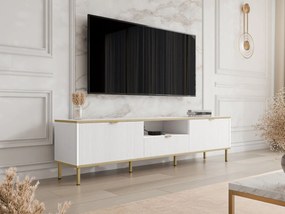 TV stolík/skrinka Tawkan 2K1S, Farby: biela / biela + zlatá