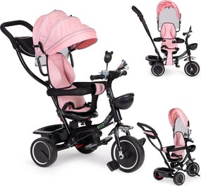 ECOTOYS detská trojkolka s otočným sedadlom 360°, odnímateľnou strieškou, ružová