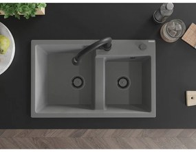 Mexen Tomas, 2-komorový granitový drez 800x500x190 mm a drezová batéria Elia, šedá, 6516-71-670101-70-B