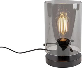 Dizajnová stolná lampa čierna s dymovým sklom - Dome