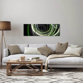 Obraz zelených čiar (s hodinami) (90x30 cm)