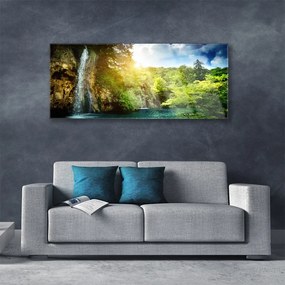 Obraz na akrylátovom skle Vodopád stromy príroda 125x50 cm