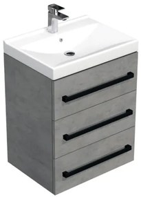 Kúpeľňová skrinka s čiernymi úchytkami a umývadlom SAT Cube Way 60x76,5x46 cm betón mat CUBE46C603BEVER, 1 ks