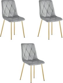 Sada troch jedálenských stoličiek LIBRA zamatové, svetlosivé / zlaté nohy (3 ks)