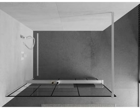 Mexen Kioto+, sprchová zástena Walk-In s poličkou a vešiakom 120 x 200 cm, 8mm číre sklo čierny vzor, biely profil, 800-120-121-20-78