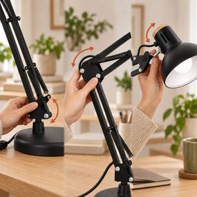 Toolight Toolight, JNH044-1T, stolná lampa s nastaviteľným ramenom, 1× E27, čierna, OSW-56235