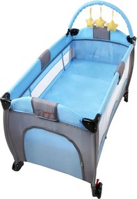 Cestovná postieľka s prebaľovacím pultom, modrá/sivá