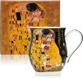 HOME ELEMENTS Porcelánový hrnček 350 ml, Klimt, Bozk čierny