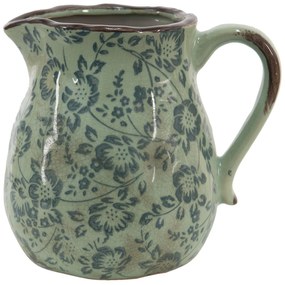 Zelený dekoračný džbán s modrými kvetmi - 20*16*20 cm/ 2,3l