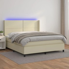Boxspring posteľ s matracom a LED krémová 180x200 cm umelá koža 3139339