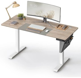 Výškovo nastaviteľný elektrický stôl, písací stôl, biela a sivá farba, 60 x 140cm