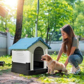 PawHut Exteriérový psí kennel pre malé a stredné psy - 64,5 x 57 x 66 cm - biela a modrá | Aosom