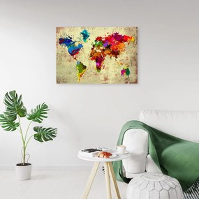Obraz na plátně, Mapa světa Vícebarevná - 90x60 cm