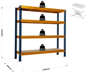 Trestles Nekonečný priemyselný regál 2200x2400x600, 4 police Farba: červená a čierna