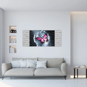 Obraz - Ružový motýľ v stene (120x50 cm)