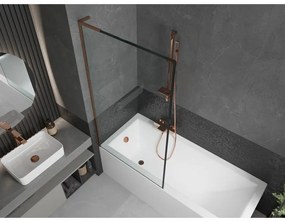 Mexen Next L, 1-krídlová vaňová zástena 90 x 150 cm, 6mm číre sklo-čierny vzor, ružové zlato profil, 895-090-000-03-70-60