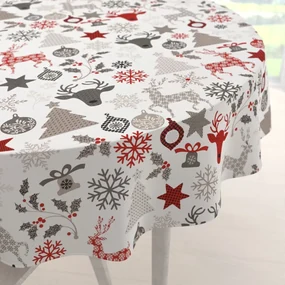 Biante Bavlnený okrúhly obrus Sandra SA-541 Sivo-červené vianočné motívy na bielom Ø 60 cm
