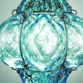 SIRU- Luster na reťazi CLASSIC 1xE27/60W/230V pr. 30 cm modrá/čierna benátske sklo