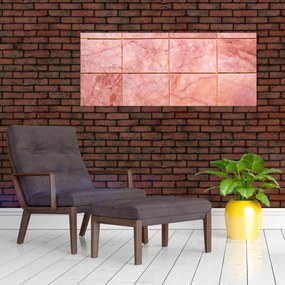 Obraz - Ružové, mramorované dlaždice (120x50 cm)