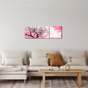 Ružový obraz stromu (s hodinami) (90x30 cm)