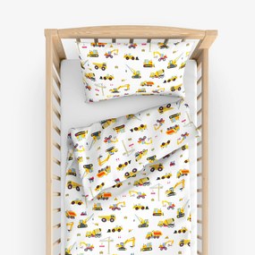 Goldea detské bavlnené obliečky do postieľky - nákladné autá a bagre 90 x 140 a 40 x 60 cm
