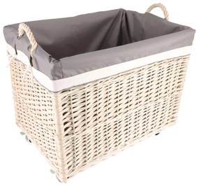 ČistéDrevo Biely prútený kôš na drevo obšitý - na kolieskach