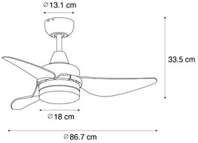 Stropný ventilátor čierny 86,7 cm vrátane LED stmievateľný s diaľkovým ovládaním - Yuki