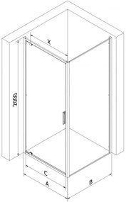 Mexen Exo, sprchovací kút s krídlovými dverami 90 x 75 cm, 6mm číre sklo, chrómový profil, 8181-090-075-01-00