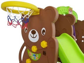 LEAN TOYS Záhradná súprava šmýkačka, hojdačka, kôš medveď hnedý