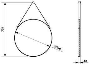 Sapho, ORBITER zrkadlo guľaté s koženým popruhom, o 50cm, čierna mat, ORT050