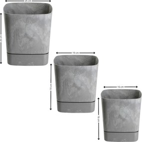 Sada 3 ks květináčů Cubi 16x16/19x19/25x25 cm šedý beton